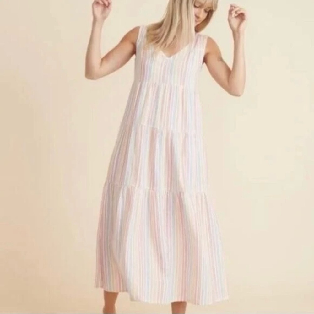 Marine Layer Corinne Double Cloth Multi Stripe Maxi Dress Resort Beach Casual